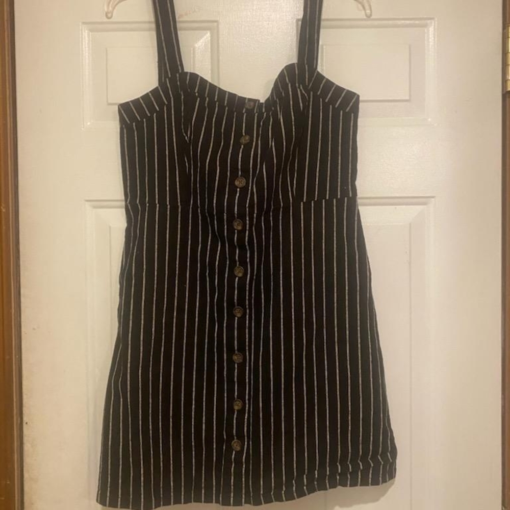 Black and White Striped Button-Down Dress